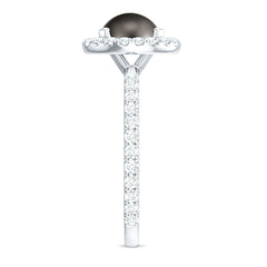 Halo Engagement Ring with Tahitian Pearl and Diamond