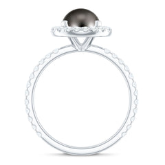 Halo Engagement Ring with Tahitian Pearl and Diamond