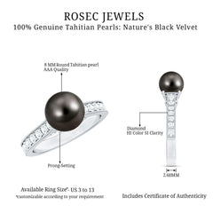 Natural Tahitian Pearl Cathedral Engagement Ring with Diamond Side Stones