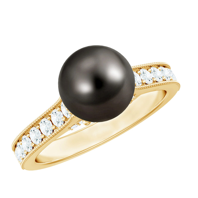 Natural Tahitian Pearl Cathedral Engagement Ring with Diamond Side Stones