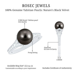 8 CT Tahitian Black Pearl Cathedral Engagement Ring with Diamonds