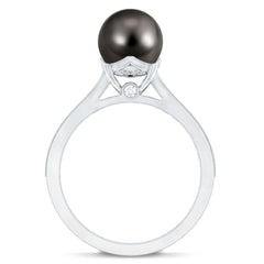 8 CT Tahitian Black Pearl Cathedral Engagement Ring with Diamonds