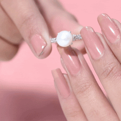 8 MM Freshwater Pearl Solitaire with Diamond Engagement Ring