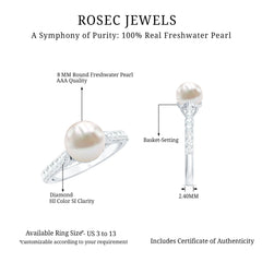 8 MM Freshwater Pearl Solitaire with Diamond Engagement Ring
