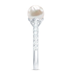 8 MM Freshwater Pearl Solitaire with Diamond Engagement Ring