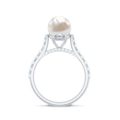 8 MM Freshwater Pearl Solitaire with Diamond Engagement Ring