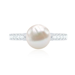 8 MM Freshwater Pearl Solitaire with Diamond Engagement Ring