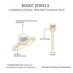 8 MM Freshwater Pearl Solitaire with Diamond Engagement Ring
