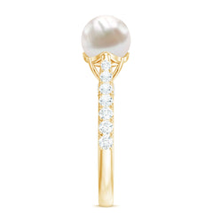 8 MM Freshwater Pearl Solitaire with Diamond Engagement Ring