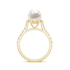8 MM Freshwater Pearl Solitaire with Diamond Engagement Ring