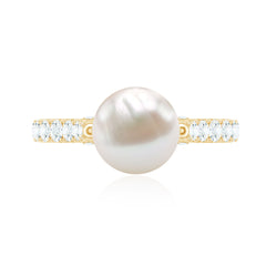 8 MM Freshwater Pearl Solitaire with Diamond Engagement Ring