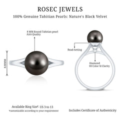 Genuine 8 Carat Tahitian Black Pearl Cathedral Engagement Ring with Split Shank