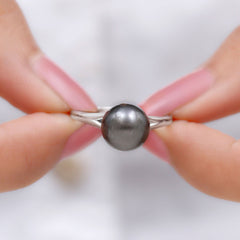 Genuine 8 Carat Tahitian Black Pearl Cathedral Engagement Ring with Split Shank
