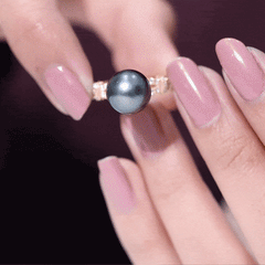 Genuine 8 Carat Black Pearl and Diamond Engagement Ring