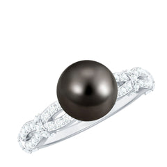 Genuine 8 Carat Black Pearl and Diamond Engagement Ring