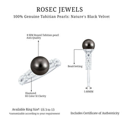 Genuine 8 Carat Black Pearl and Diamond Engagement Ring