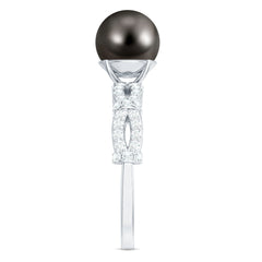 Genuine 8 Carat Black Pearl and Diamond Engagement Ring