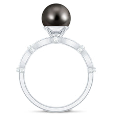 Genuine 8 Carat Black Pearl and Diamond Engagement Ring