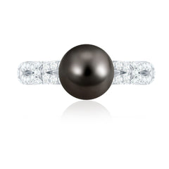 Genuine 8 Carat Black Pearl and Diamond Engagement Ring