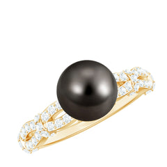 Genuine 8 Carat Black Pearl and Diamond Engagement Ring