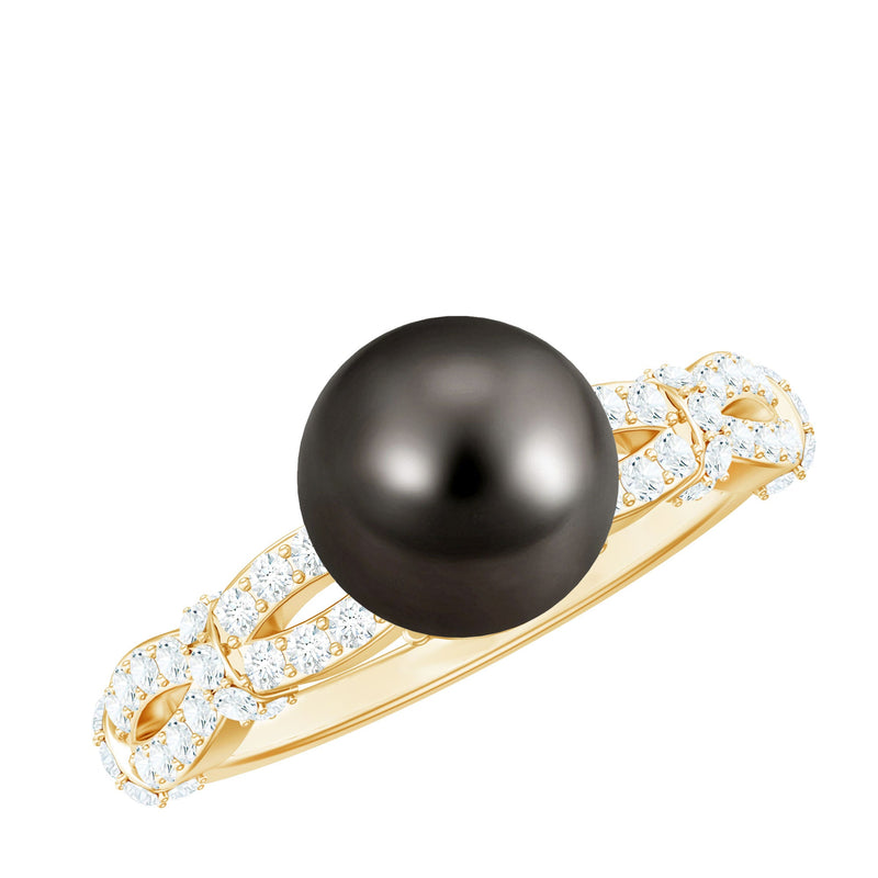 Genuine 8 Carat Black Pearl and Diamond Engagement Ring