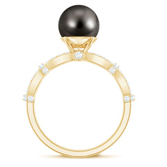 Genuine 8 Carat Black Pearl and Diamond Engagement Ring