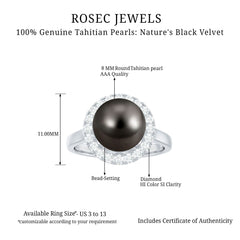 Genuine Tahitian Black Pearl and Diamond Engagement Ring