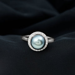 Genuine Tahitian Black Pearl and Diamond Engagement Ring