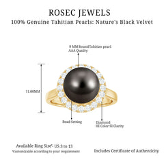 Genuine Tahitian Black Pearl and Diamond Engagement Ring