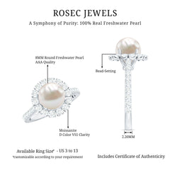 Freshwater Pearl and Moissanite Halo Engagement Ring