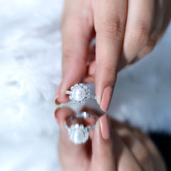 Freshwater Pearl and Moissanite Halo Engagement Ring