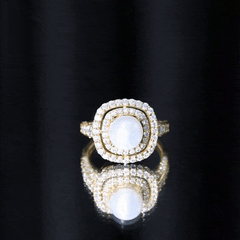 Amazing Freshwater Pearl Solitaire Engagement Ring and Moissanite Double Halo