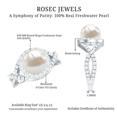 9.25 CT Freshwater Pearl and Moissanite Crossover Engagement Ring