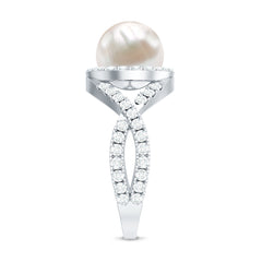 9.25 CT Freshwater Pearl and Moissanite Crossover Engagement Ring
