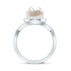 9.25 CT Freshwater Pearl and Moissanite Crossover Engagement Ring