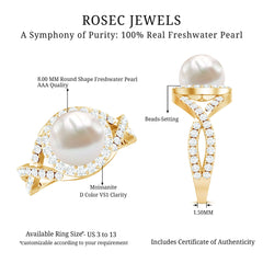 9.25 CT Freshwater Pearl and Moissanite Crossover Engagement Ring