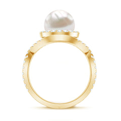 9.25 CT Freshwater Pearl and Moissanite Crossover Engagement Ring