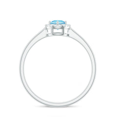 Genuine Aquamarine Promise Ring with Diamond Halo