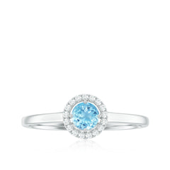Genuine Aquamarine Promise Ring with Diamond Halo