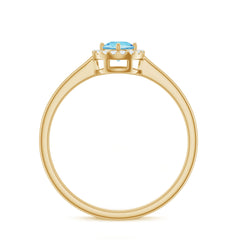 Genuine Aquamarine Promise Ring with Diamond Halo
