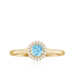 Genuine Aquamarine Promise Ring with Diamond Halo