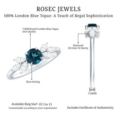 London Blue Topaz Minimal Engagement Ring With Diamond