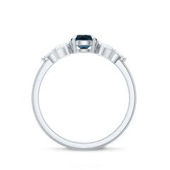 London Blue Topaz Minimal Engagement Ring With Diamond