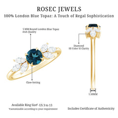 London Blue Topaz Minimal Engagement Ring With Diamond