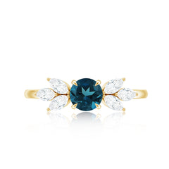 London Blue Topaz Minimal Engagement Ring With Diamond