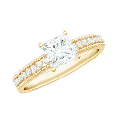 Moissanite Solitaire Engagement Ring with Princess Cut