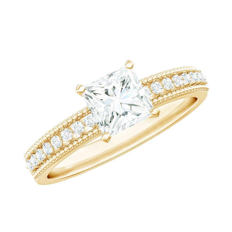 Moissanite Solitaire Engagement Ring with Princess Cut