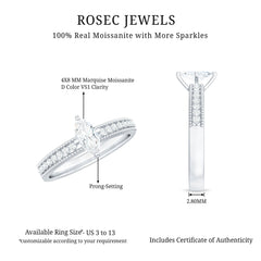 Certified Marquise Cut Moissanite Vintage Solitaire Ring with Side Stones