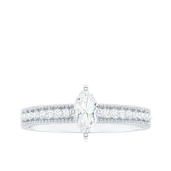 Certified Marquise Cut Moissanite Vintage Solitaire Ring with Side Stones