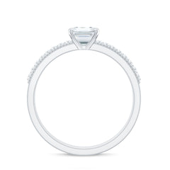 6X8 mm Emerald Cut Moissanite Solitaire Engagement Ring with Beaded Details